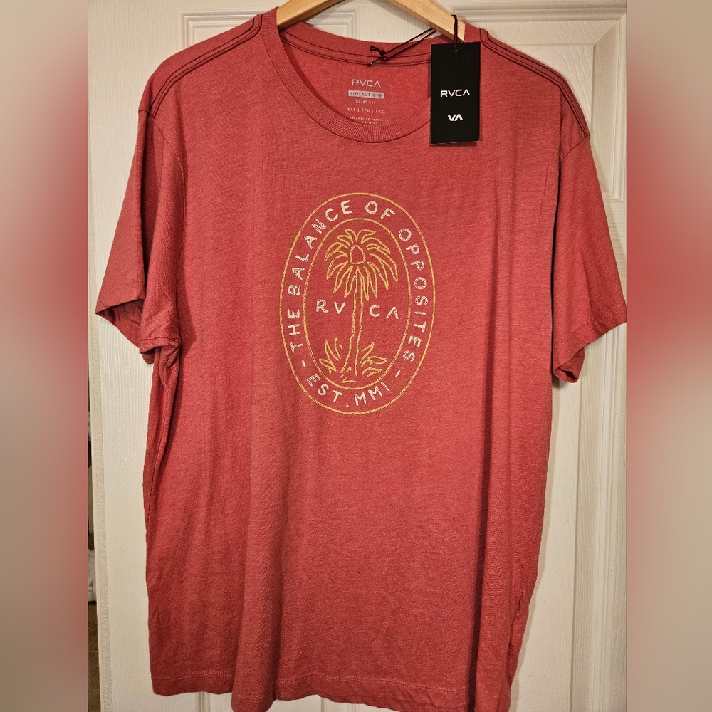 RVCA Mens Vintage Dye slim fit XXL salmon T Shirt